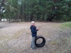 Scott playing with a tyre, Loch Morlich